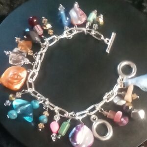 Whimsy Colorful Charm Bracelet. Glass , Stone & Shell.